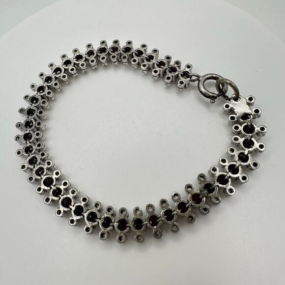 Vintage 925 sterling silver genuine garnets clear quartz tennis bracelet 18.07g - Picture 7 of 10